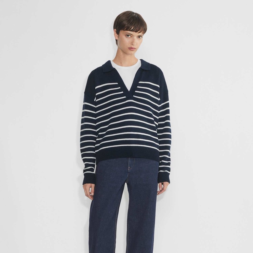 Aritzia Wilfred Clara Merino Wool Navy Blue Striped Sweater Size XXS